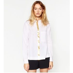 ZARA NWOT Poplin white shirt with gold detail